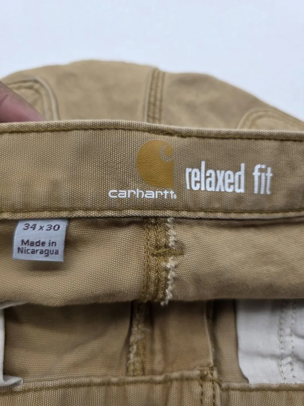 Carhartt Pants Mens 34x30 Khaki Relaxed Fit Double Knee Workwear Carpenter Stain